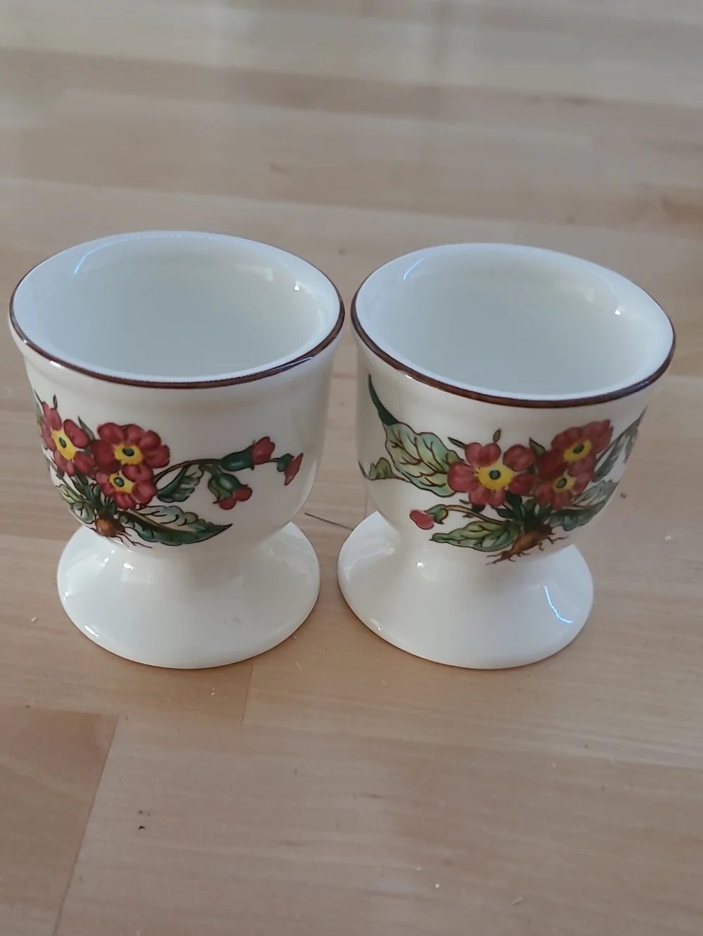 Villeroy & Boch White Porcelain Egg Cups with Red Floral Pattern